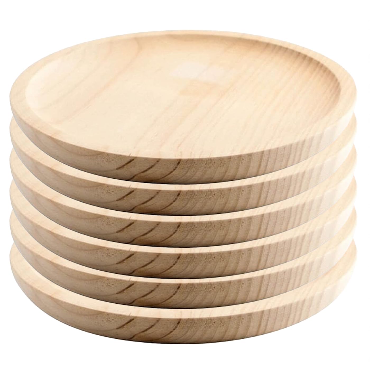 Space Home - Pine Wood Round Plates - Mediterranean Style - Pack of 6 - 24 cm