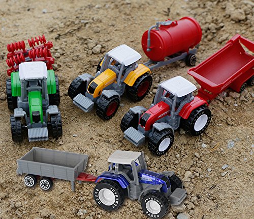 AITING Metal Die Cast Farm Tractor Cars Toys Play Vehicle Set - Disc Plow, Water Tank, Wagon, Dump Trailer - Thumbnail 5