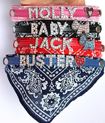 Lushpetz Personalized Dog Bandana Collar in 4 colours, includes name of your choice and free charm!! (Small- 42cm length, Blue)