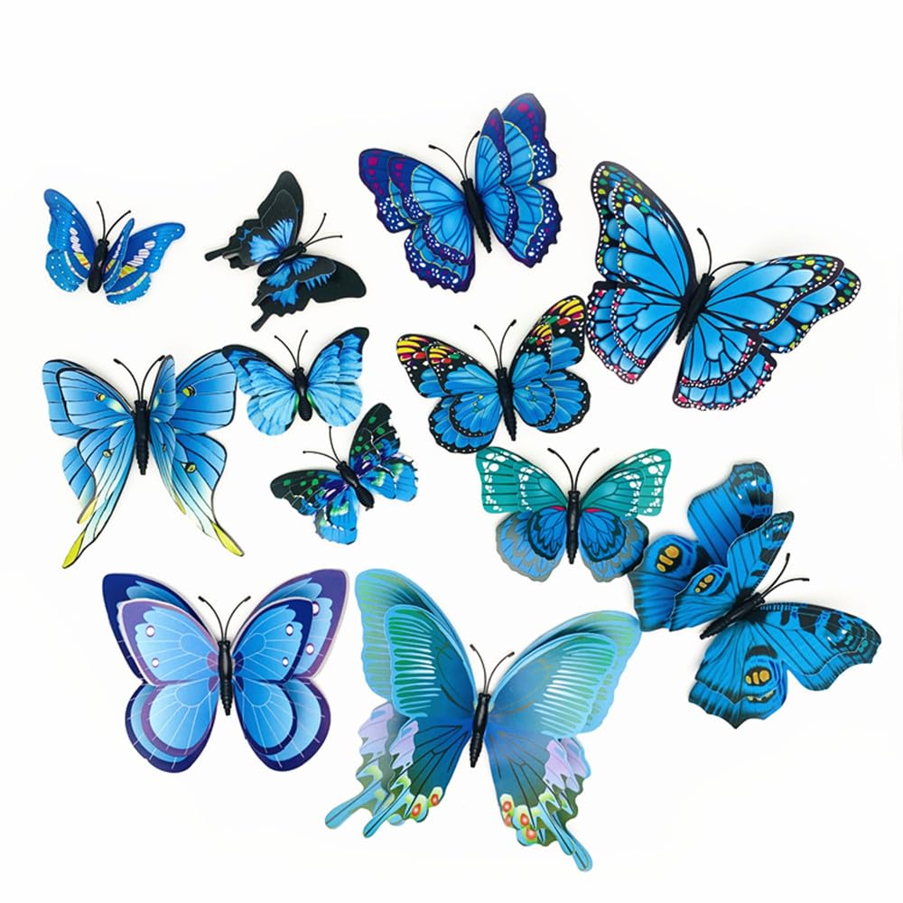 Photo 1 of 12PCS PVC 3D Butterfly Fridge Magnets Refrigerator Magnets Wall Stickers with Magnet for Wall Decor Art Decor Crafts Home Party Decoration (Blue)