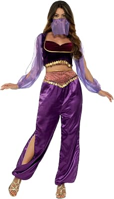Smiffys Disfraz de princesa árabe, morado, con pantalones, camiseta y velo Halloween, Carnaval