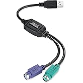 Perixx PERIPRO-401 PS2 to USB Adapter for Keyboard and Mouse - Built-in USB Controller - Black