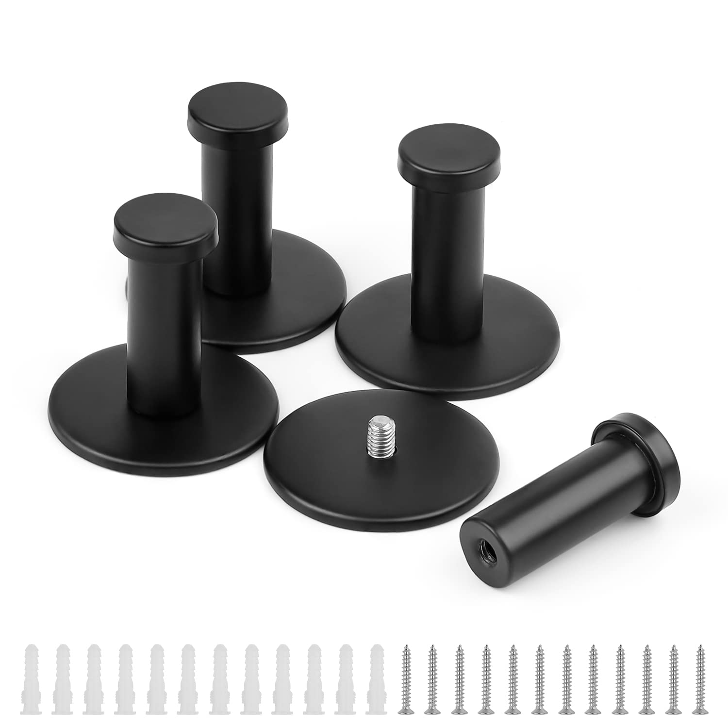 WJUAN 4pcs Black Coat Hooks Matte, 50 mm Wall Hooks, Stainless Steel Decorative Hooks for Hanging Everyday Items in Kitchen and Bedroom