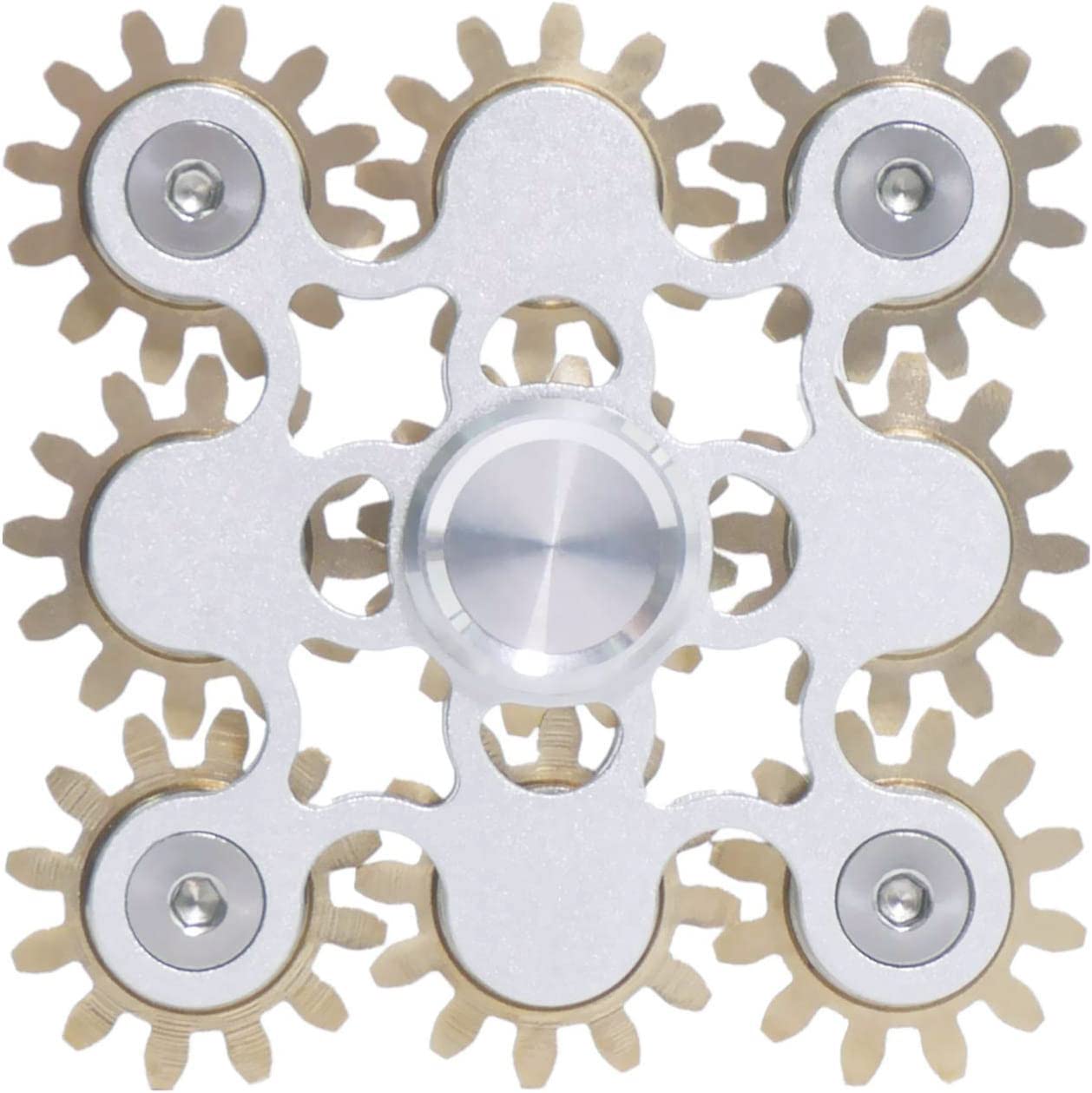 DMaos Fidget Spinner, Figity Toy, 9 Gears Linkage Smooth Metal Brass Stainless Steel with Stable Bearing, Durable Mechanics Romoveable, Gold Figit Toy for Adults - Silver
