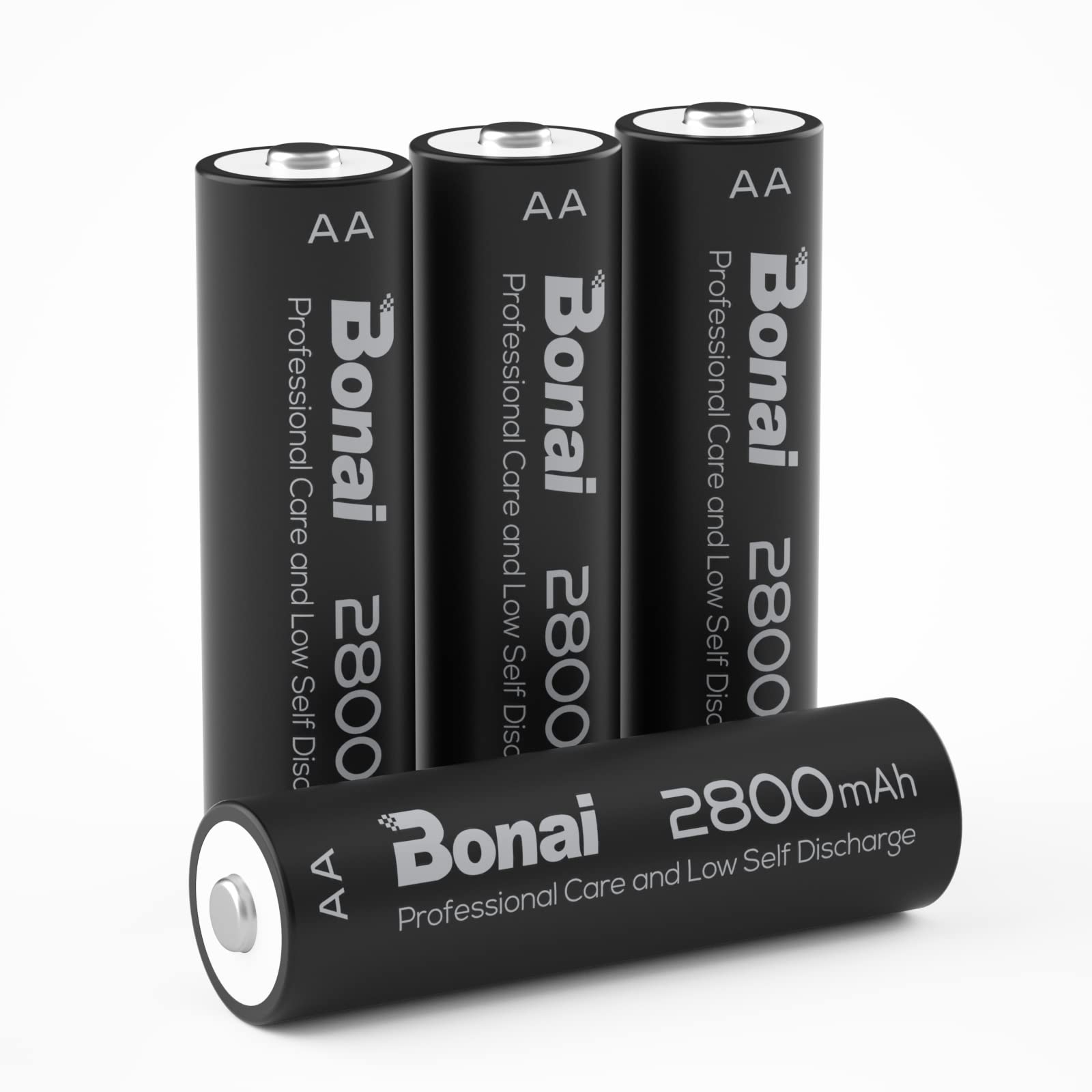 BONAI 2800mAh AA Rechargeable Battery NI-MH 1200 Cycles High Capacity Rechargeable aa Batteries, Pack of 4