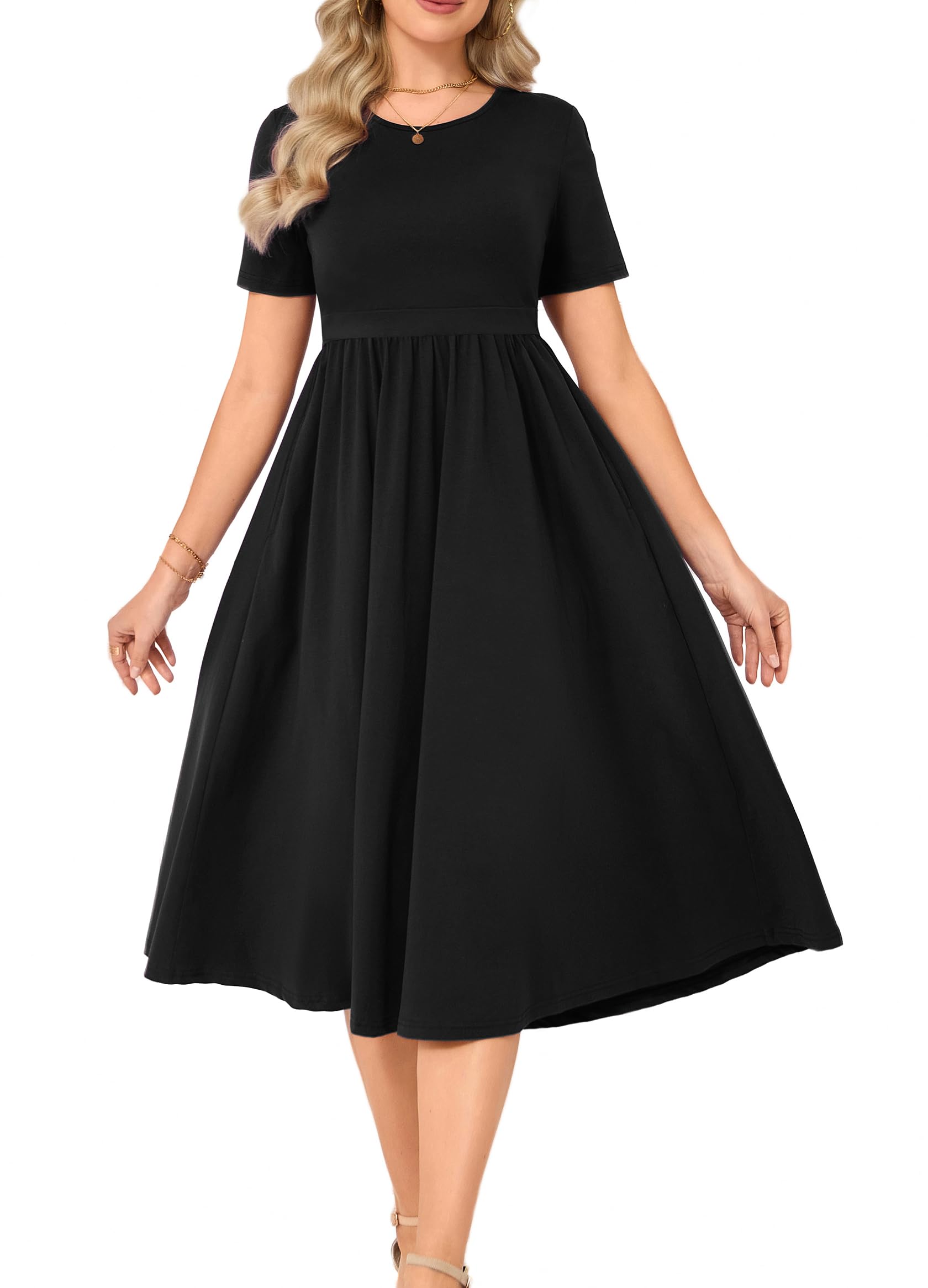 Photo 1 of QINYI Women's Cotton Nursing Dresses Breastfeeding Midi Breastfeeding Dress with Pockets (US, Alpha, Medium, Regular, Regular, Black)