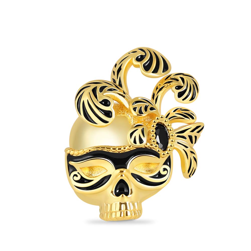 GNOCE Venetian Mask Skull Charm Bead Sterling Silver 18k Gold Plated Charm Bead For Bracelet/Necklace Gift For Women