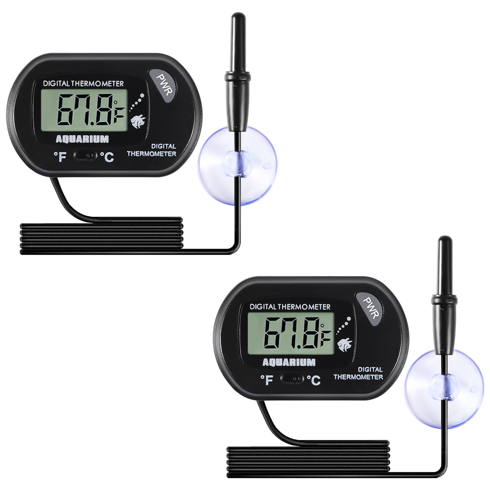 AEDIKO 2pcs Aquarium Thermometer LCD Digital Fish Tank Thermometer with Water-Resistant Sensor Probe and Suction Cup for Turtle Incubators Terrarium Water Thermometer