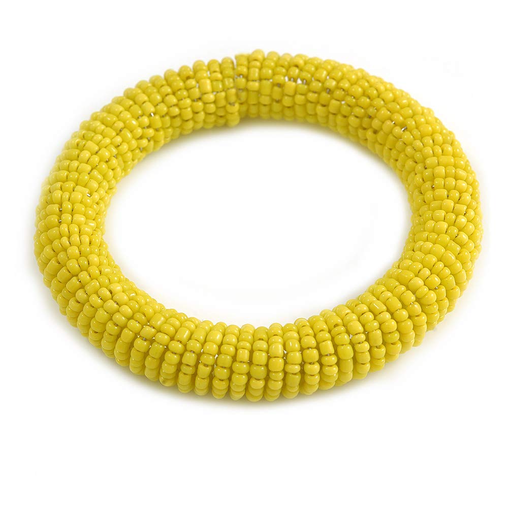 Avalaya Glass Bead Roll Stretch Bracelet/Banana Yellow/Adjustable