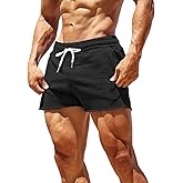 Men's Gym Sport Bodybuilding Workout Casual Shorts with Pockets 3 inch Inseam Raw Hem Terry Cotton