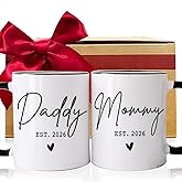 CATABUBU First Time 2026 Mom Dad Mug Set Gifts, EST 2026 Daddy Mommy Mugs Gift for New Parents, Pregnancy Baby Announcement Gifts, Parents to be Gift, Mom Dad to Be Mug