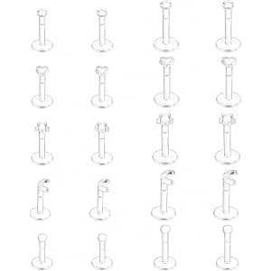 Purbeaut 20PCS 16G Clear Push-In Nose Studs for Work, Bioflex Nose Piercing Retainers, Hypoallergenic Plastic Labret Stud Ear