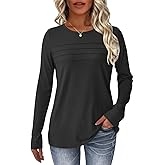NORACORA Long Sleeve Shirts for Women Pleated Tunic Basic Tops Dressy Casual Business Blouses Loose Trendy Fall Fashion 2025