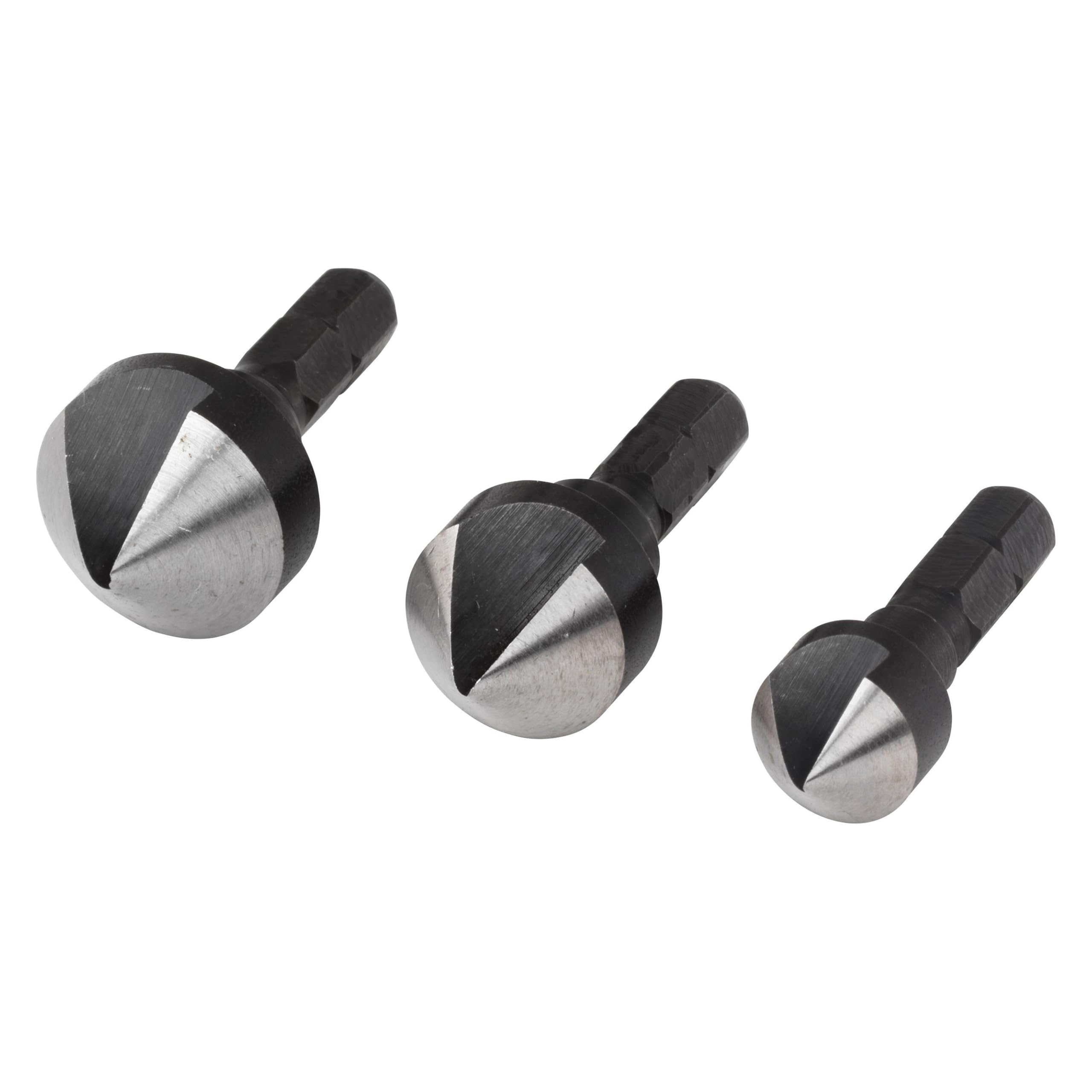 wolfcraft Conical Countersink Set, Ø 12-19 mm, Hexagon Shank, 3 Pcs. I 2584000 I For countersinking of drill holes for flush screw connections in wood, non-ferrous metal and plastic