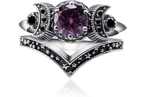 Fuqimanman2020 Wicca Pagan Triple Moon Godness Band Ring Set Purple Crystal Cresent for Women Wedding Engagement Promise Jewelry