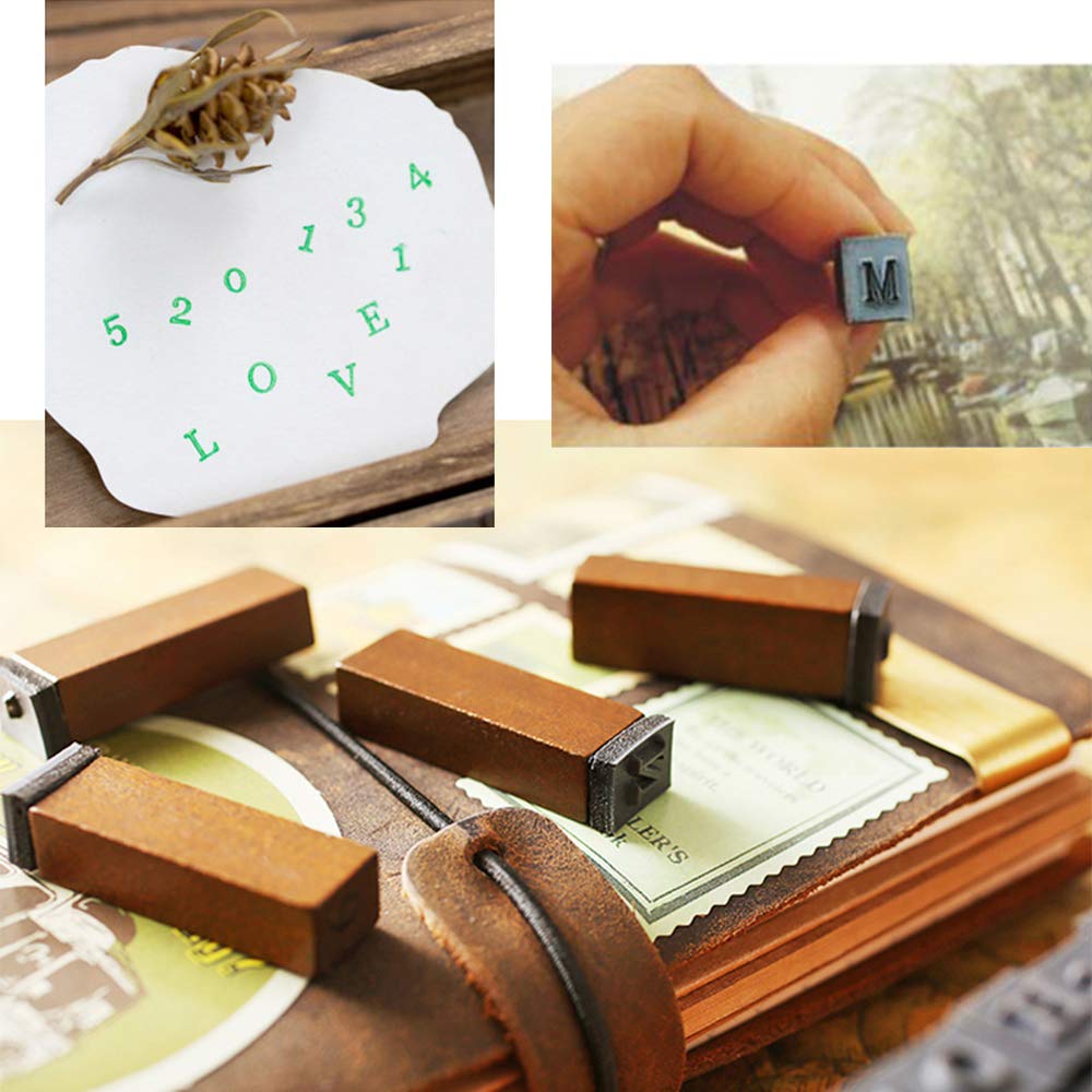 OJYUDD 70Pcs Wooden Rubber Alphabet Letter Number Stamps, Rectangular, Capital & Lower Case, DIY Craft Card Making, Scrapbooking Supplies (Dark Wooden)