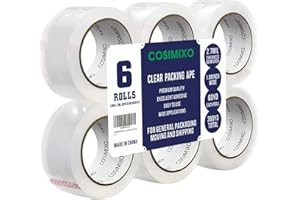 COSIMIXO Heavy Duty Packing Tape 2.7mil x 1.88" x 60 Yards, 6 Rolls,Industrial 3" Core, Clear, Great for Packing, Shipping & Moving