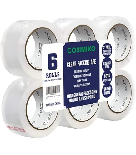 COSIMIXO 6-Pack No Noise Silent Packing Tape 2.4mil X 1.88" X 55 Yards, Industrial Heavy Duty Packaging Tape For Packing Shipping Moving And Storage