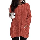 TIYOMI Womens Plus Size Long Sleeve Tops Crewneck Casual Fall Shirts Oversized Long Sweaters Loose Tunic Tops Pockets XL-5XL
