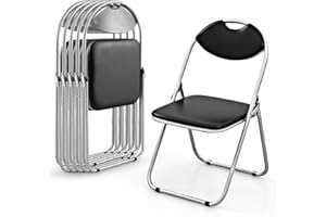 Happygrill Folding Chairs, Portable Card Chairs with Back & Padded Seat, Metal Waiting Room Chair Set for Events Office Weddi