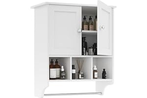 Palimder Medicine Cabinets, Space Saving Wall Cabinet with 2 Doors and Adjustable Towel Rack Shelves, Storage Cabinet for Toilet, Bathroom, Living Room, Kitchen (White)