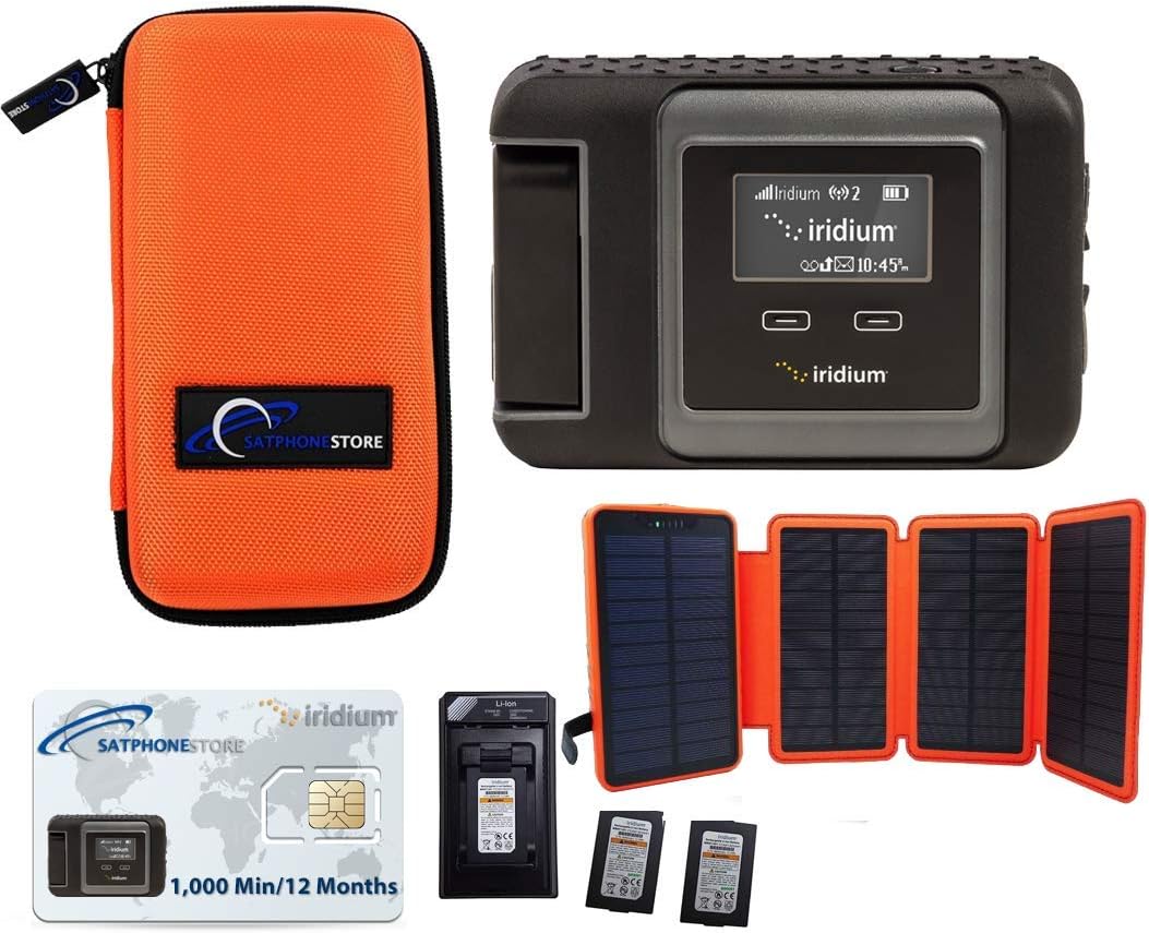 SatPhoneStore Iridium GO! Off The Grid Package with Tough Case, Solar Charger, Extra Battery and 400 Minute Prepaid SIM Card Ready for Easy Online Activation