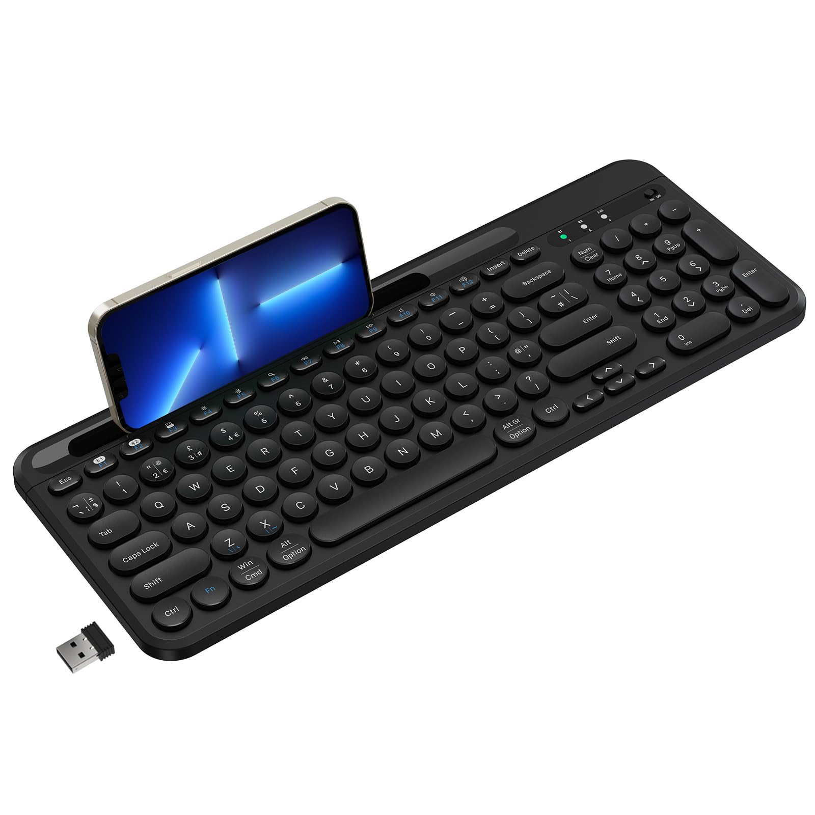 cimetech USB & Bluetooth Keyboard, Wireless Keyboard Ergonomic 2.4G Silent UK Layout with 3 Channels Multi-Device for iOS, Android, Windows, Smartphone