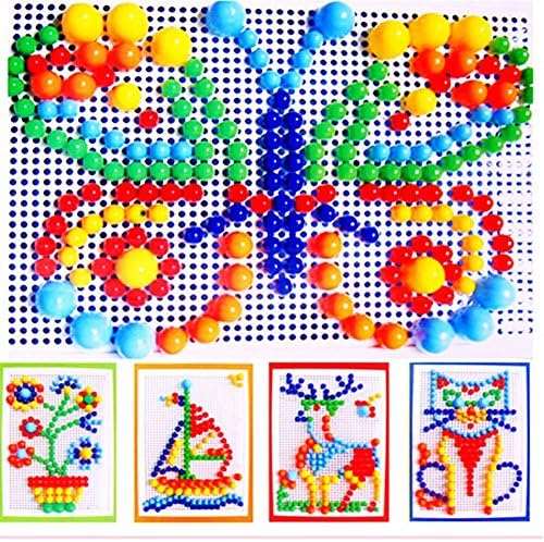 Gaobei Pile up Toys Diy Science kids Mushroom Nails Mosaic the Composite Picture Jigsaw Puzzle Game Creative Mosaic Pegboard Educational Toys for Children 296 Pcs (Random Colors)
