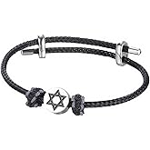 Dreamtimes Star of David Nautical Bracelet Handmade Stainless Steel Hexagram Pendant Jewish Link Bracelets Heart of Faith Star of David Bracelet Lucky Protection Jewelry for Women Mens