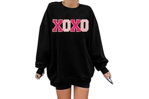 VILOVE Valentines Day Sweatshirts Womens: Valentine Love Heart Shirts Oversized XOXO Embroidery Crewneck Pullover Tops