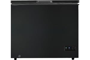 Chest Deep Freezer, 7 Cu. Ft, Black Adjustable Thermostat-Removable Vinyl Coated Wire Basket-Easy Defrost Drain, Eye-Catching Stainless Steel Top Door- Garage Ready