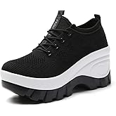 Women's Chunky Platform Comfort Orthopedic Wedge Walking Shoes Fashion Knitted Breathable Lace Up Lug Sole Casual Non-Slip Running Shoes with Arch Support