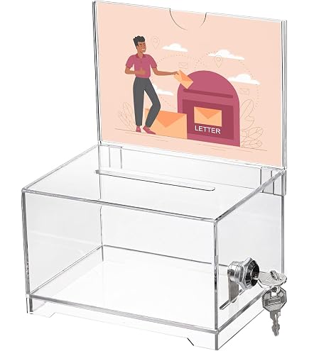 Large Clear Acrylic Charity Donation Box / Suggestion Box With Lock, 2 Brochure Pockets & Display Frame - Wall Or Tabletop Mount