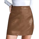 MANGOPOP Women Basic High Waisted Mini Short Pencil Bodycon Faux Leather Skirt