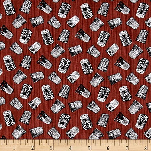 Blank Quilting A Stitch in Time Thimbles Brown Fabric by The Yard