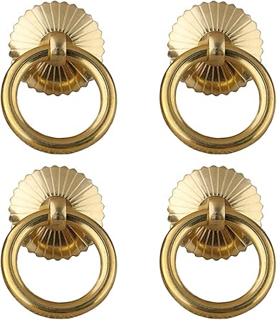 Tiazza 4pcs Chinese Style Antique Brass Ring Pull Handle Kitchen