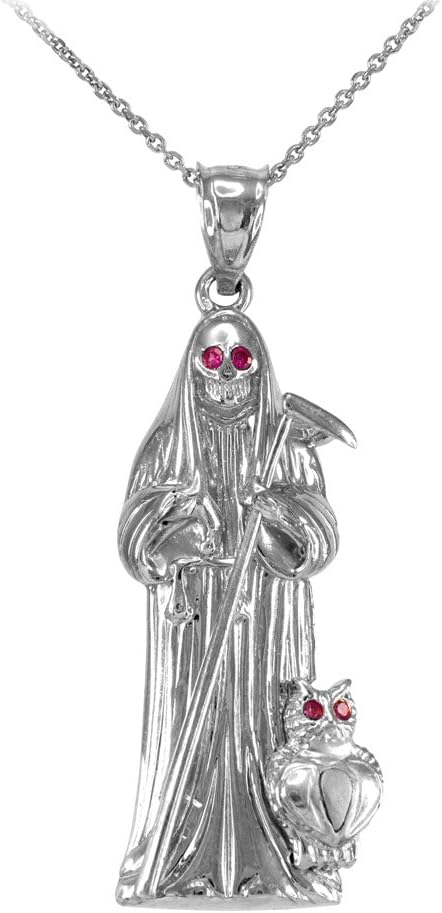 Skeleton Jewelry High Polish 925 Sterling Silver CZ-Studded Santa Muerte Pendant Necklace