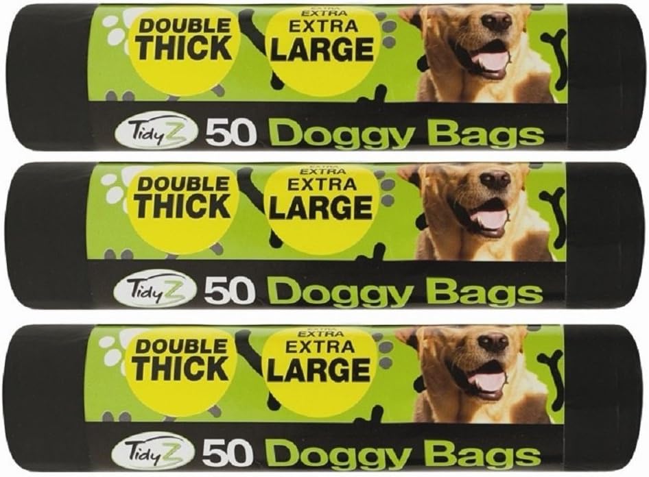 Tidyz Extra Large Dog Waste Bags 150; 3 x 50, Black, With Handles