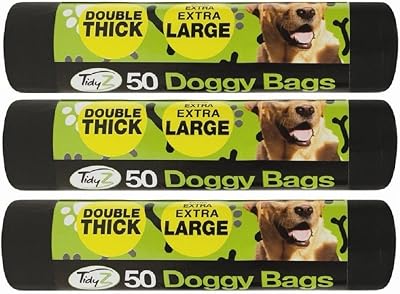 Tidyz Extra Large Dog Waste Bags 150; 3 x 50, Black, With Handles