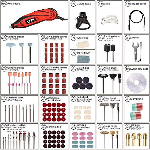 Rotary Tool, SPTA Rotary Tool Kit 1.3 amp 1000032000RPM, 6 Variable