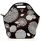 LARGE Neoprene Lunch Bag - Large & Thick Insulated Neoprene Tote - Heavy Duty Zipper - Premium Stitching - 13 x 12.5 x 6.5 inches - Lunch Bag for Men Women Kids & Nurses - Best Travel Bag (Dahlia)