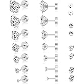 7 Pairs 20G Hypoallergenic Flat Back Earrings Studs for Women Men 2MM-8MM Surgical Stainless Steel Cubic Zirconia Earrings Studs Set for Sensitive Ears Cartilage Tragus Piercing Jewelry with 8 Ball Flat Screw Back Accessories