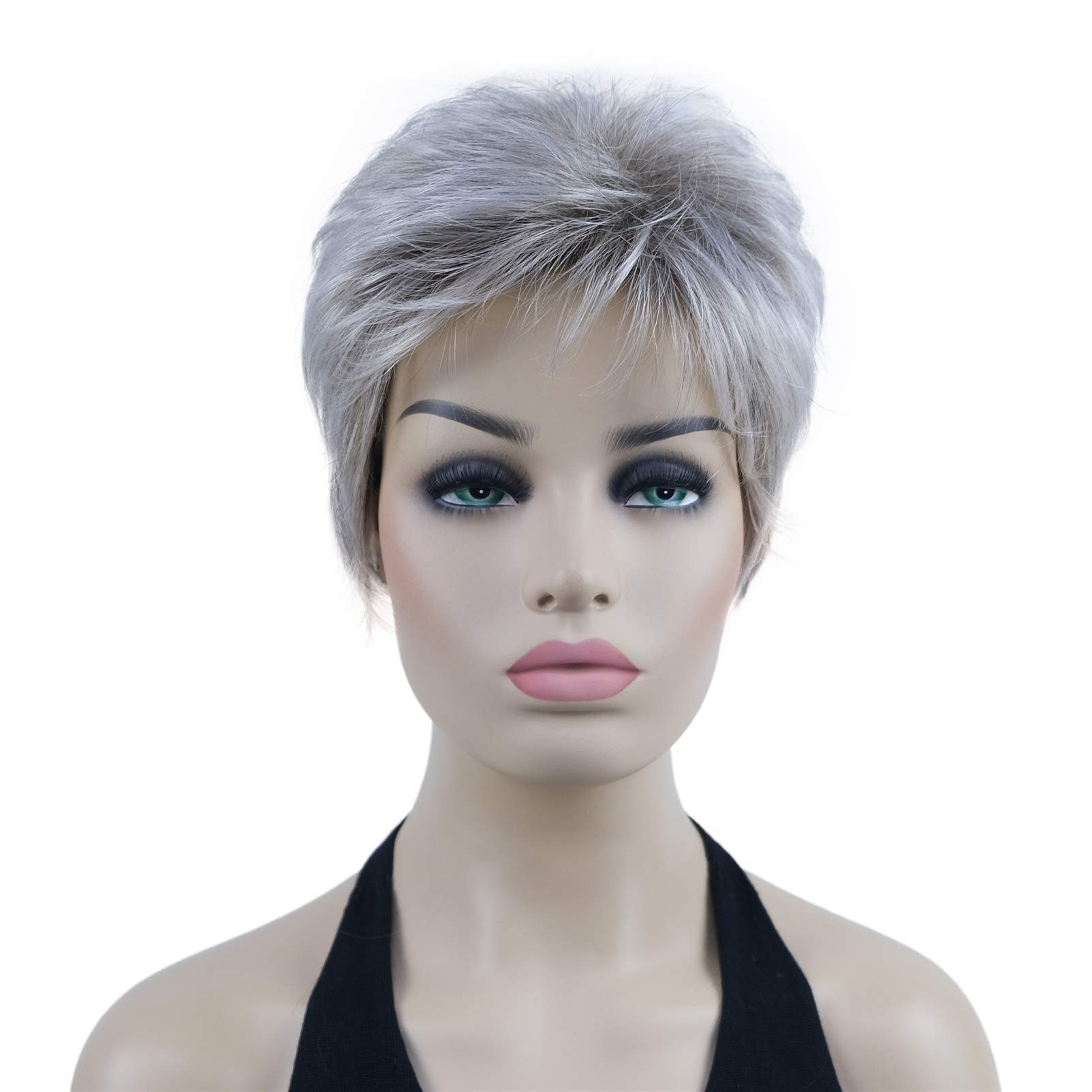 Lydell 6" Women's Short Wigs Soft Wavy Natural Synthetic Wig Layered Movement Classic Styled (48T Light Gray with Dark Root)