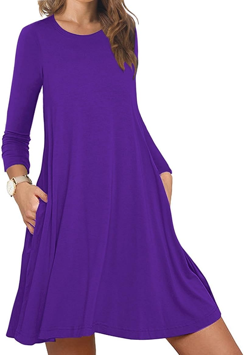 AuroKer Women's Casual Loose Swing T-Shirt Dress(Red,M)