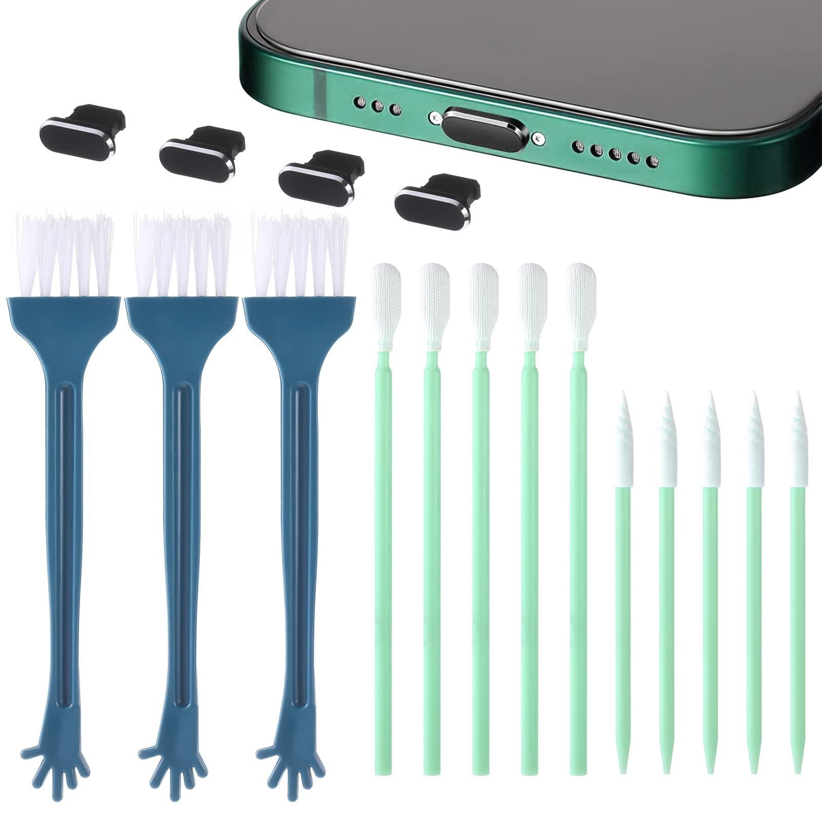 17pcs Anti Dust Plug Kit, 4pcs Metal Phone Dust Plug with 13pcs Cleaning Brushes ,iPhone Plug Cover iPhone 7 Plus Charger Plug Protector with iPhone 11/11 Pro/11 Pro Max/12 mini/12 /12 Pro/12 Pro Max
