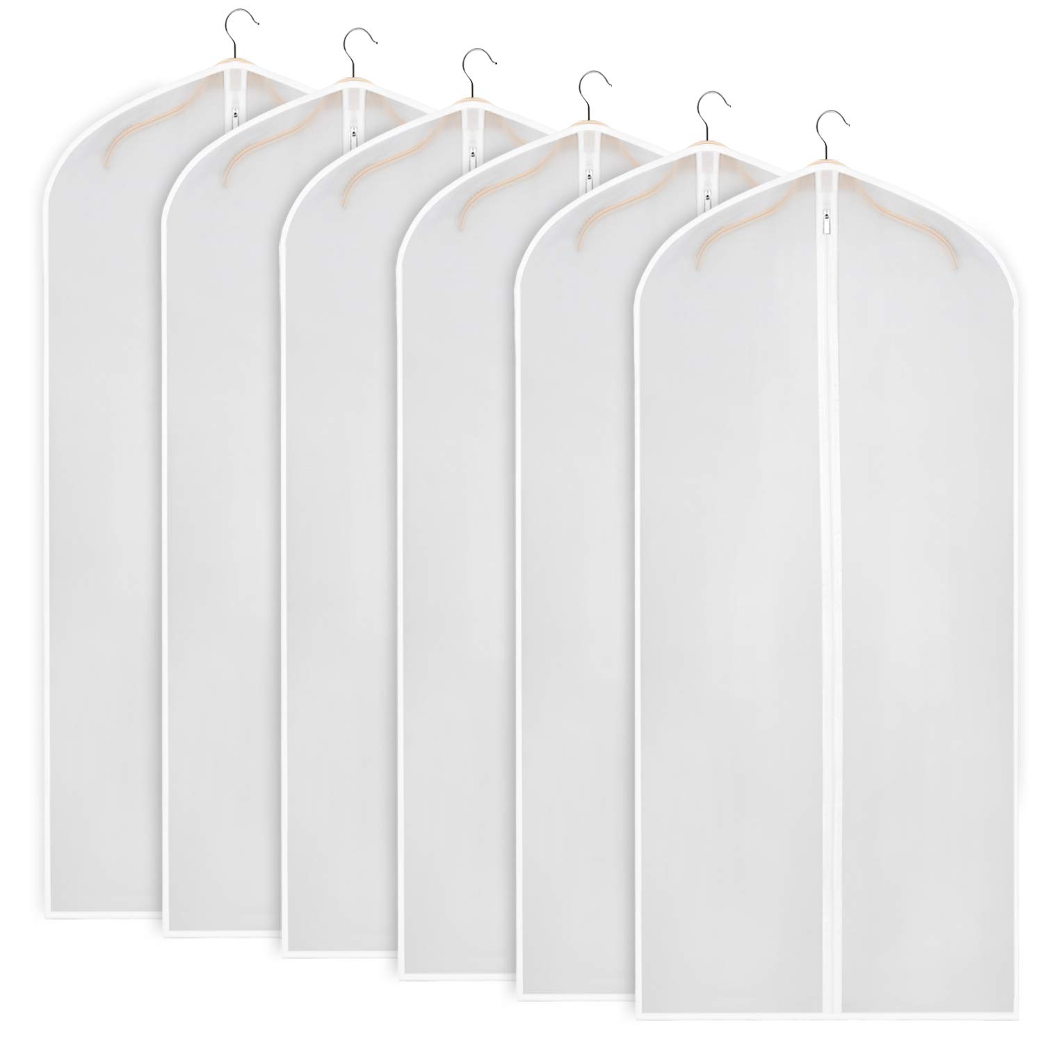 Zilink Garment Bags for Long Dresses 60-inch Translucent Suit Bag with Full-Length Zipper (Set of 6) for Dance Costumes Gown Dress Clothes Storage [Upgraded Version]