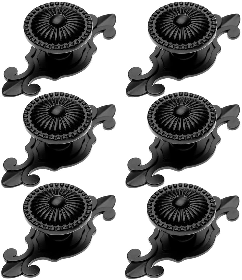 MayGreeny Euro Style 6 Pack Kitchen Cabinet Knobs Pull Vintage Drawer and Dresser Round Handles for Cupboard Dresser Closet Wardrobe (Black)