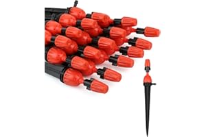 YULAIYOEN 25pcs Drip Irrigation Emitters for 1/4" Irrigation Hose Accessories, Adjustable 360 Degree Water Flow Stake Drippers, Garden Irrigation Drippers for Watering System