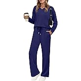 WIHOLL Lounge Sets for Women 2026 V Neck 2 Piece Outfits Airport Wide Leg Pants Matching Set Sweatsuits