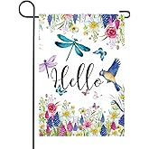Spring Summer Garden Flag 12x18 Inch Double Sided, Hello Bird Butterfly Dragonfly Flower Yard Flags for Outside Decoration Small